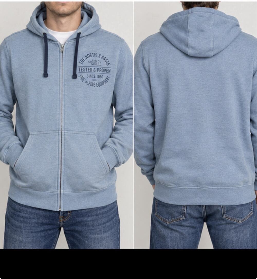 The North Face Mens XL Full Zip Hoodie Blue Tested & Proven Alpine Equipment